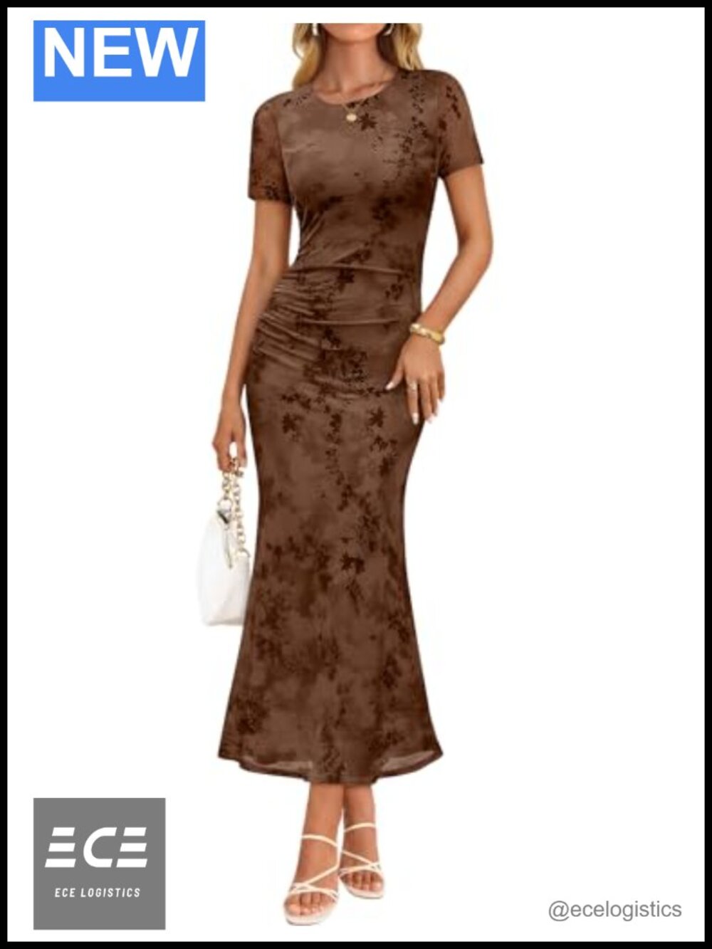Floral Short Sleeve Bodycon Mesh Maxi Dress Formal Cocktail
